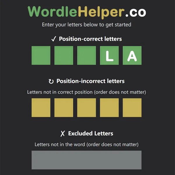 5-letter words ending in la
